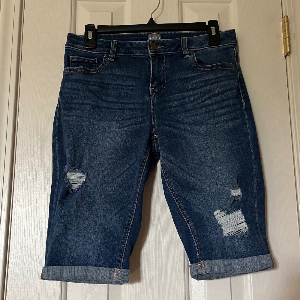 Soho Dark Blue Distressed Denim Women's Shorts